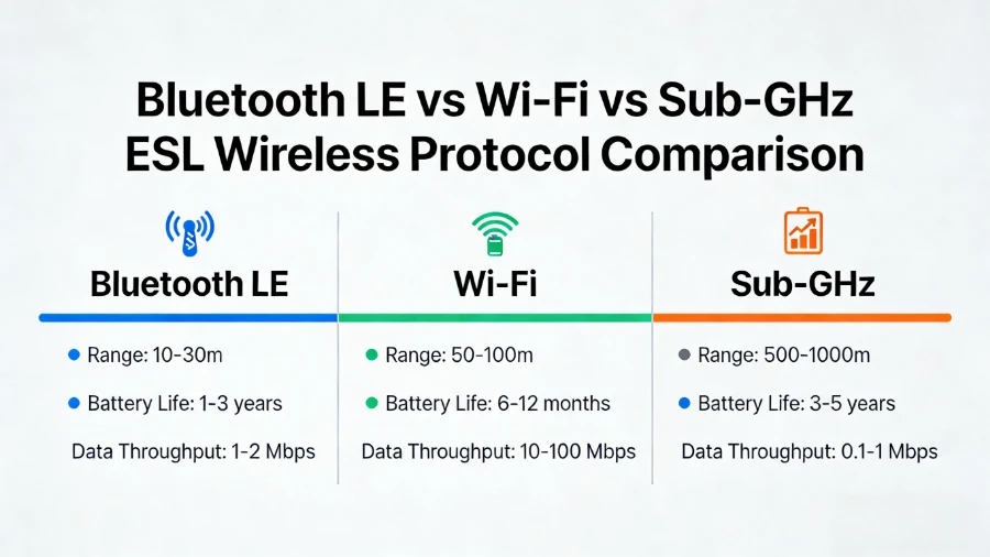 ബ്ലൂടൂത്ത് vs വൈ-ഫൈ vs സബ്-GHz ഇലക്ട്രോണിക് ഷെൽഫ് ലേബൽ